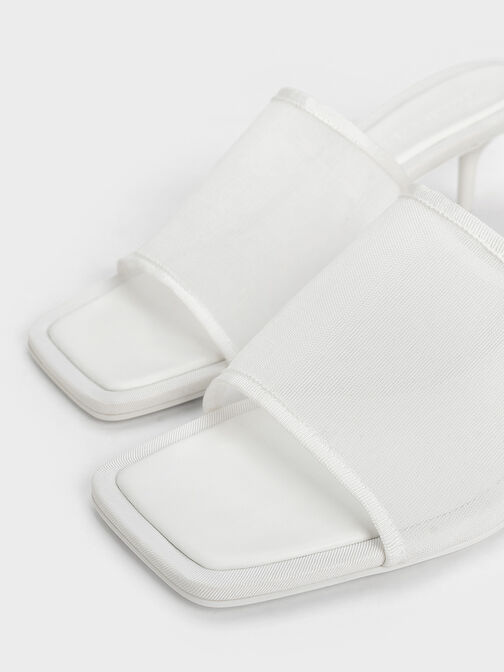 Mules de malla Loren con tacón bajo, Blanco, hi-res