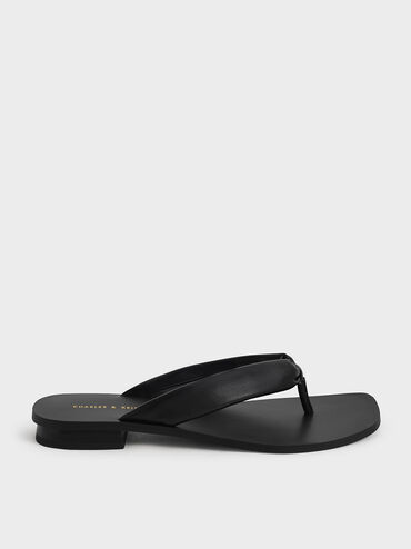 Puffy Strap Thong Sandals, Black, hi-res