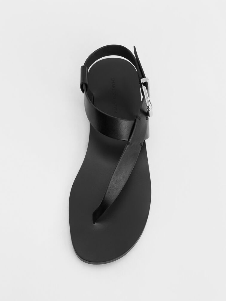 Asymmetric Slingback Thong Sandals, Black, hi-res