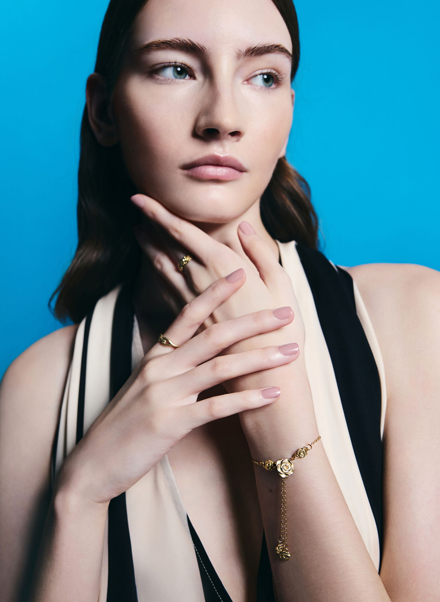 Pulsera con motivo floral Rosalind, Dorado pulido, hi-res