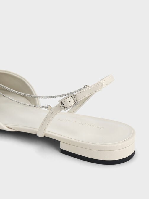 Zapatos planos destalonados con cadena y detalle floral, Blanco tiza, hi-res