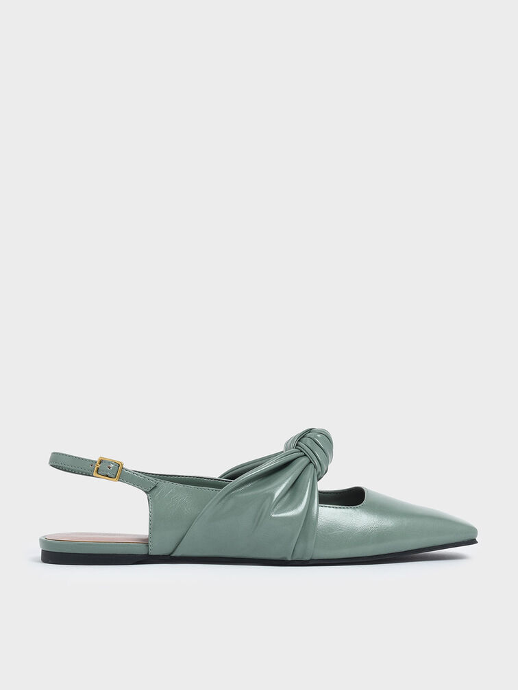 Knotted Mary Jane Strap Slingback Flats, Green, hi-res