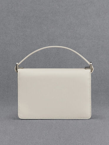 Leather Boxy Bag, White, hi-res