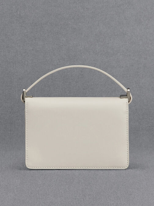 Leather Boxy Bag, White, hi-res