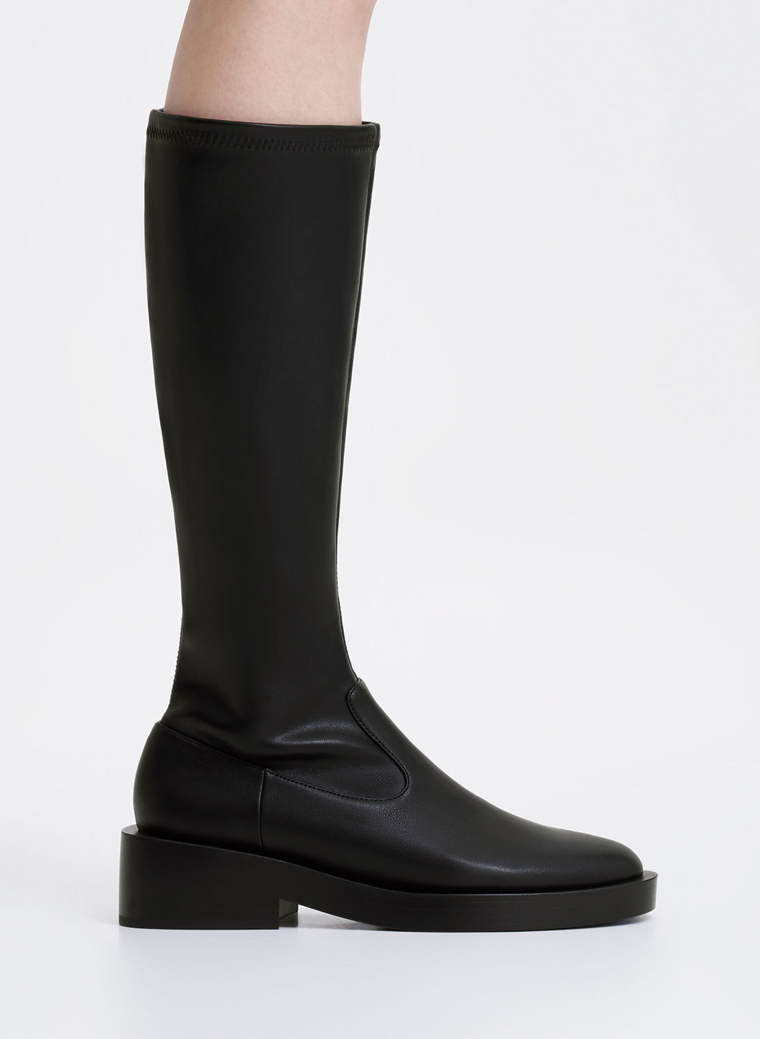 Botas a la rodilla con cremallera lateral, Negro, hi-res