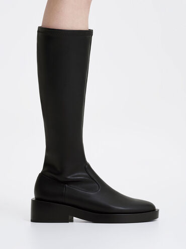 Botas a la rodilla con cremallera lateral, Negro, hi-res