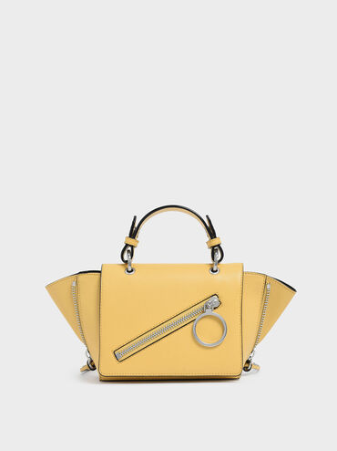 Ring Zip Pocket Trapeze Bag, Yellow, hi-res