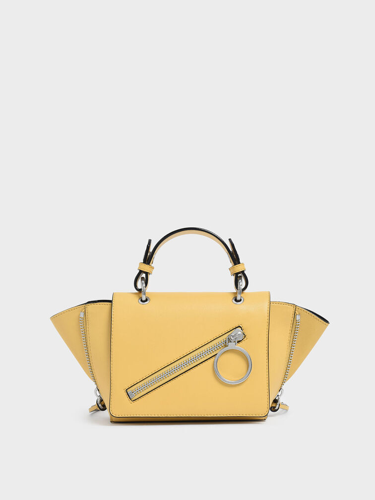 Ring Zip Pocket Trapeze Bag, Yellow, hi-res
