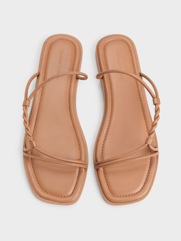 Fianna Twist-Strap Slide Sandals, Tan, hi-res