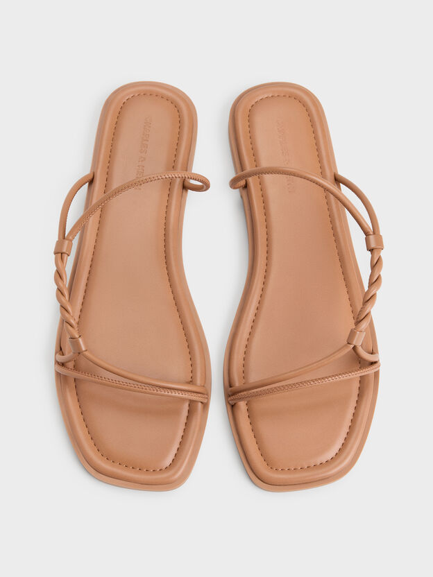 Fianna Twist-Strap Slide Sandals, Tan, hi-res