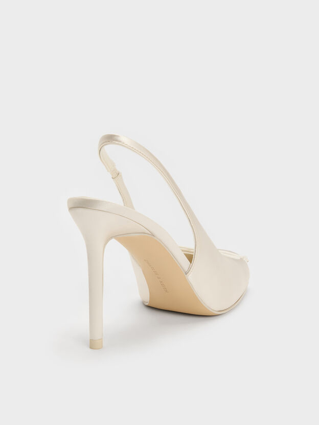 Satin Ruched Stiletto Slingback Pumps, Chalk, hi-res