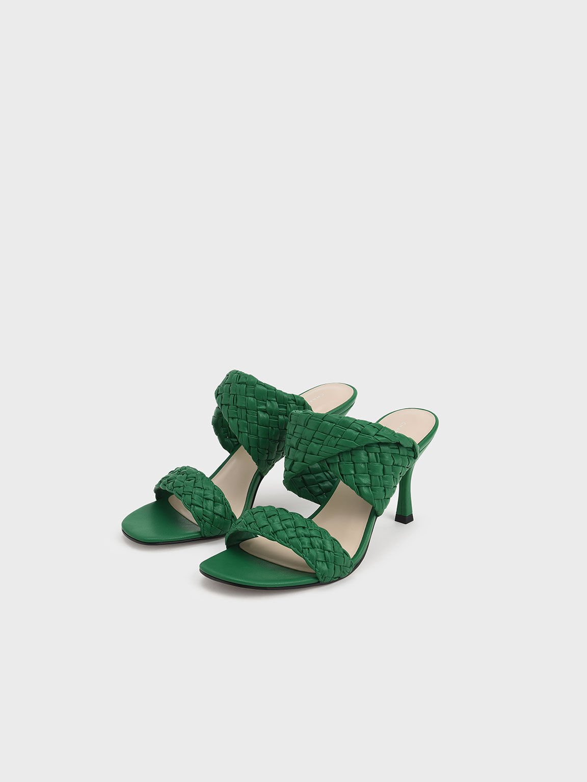 編織帶高跟拖鞋, 綠色, hi-res