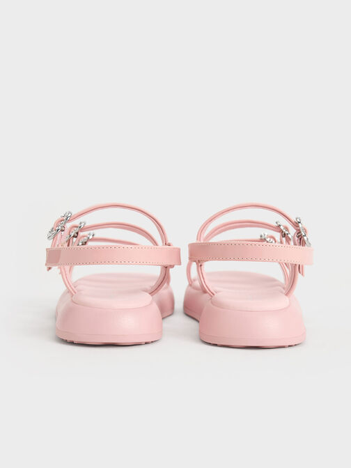 Girls' Patent Heart-Embellished Strappy Sandals, Pink, hi-res