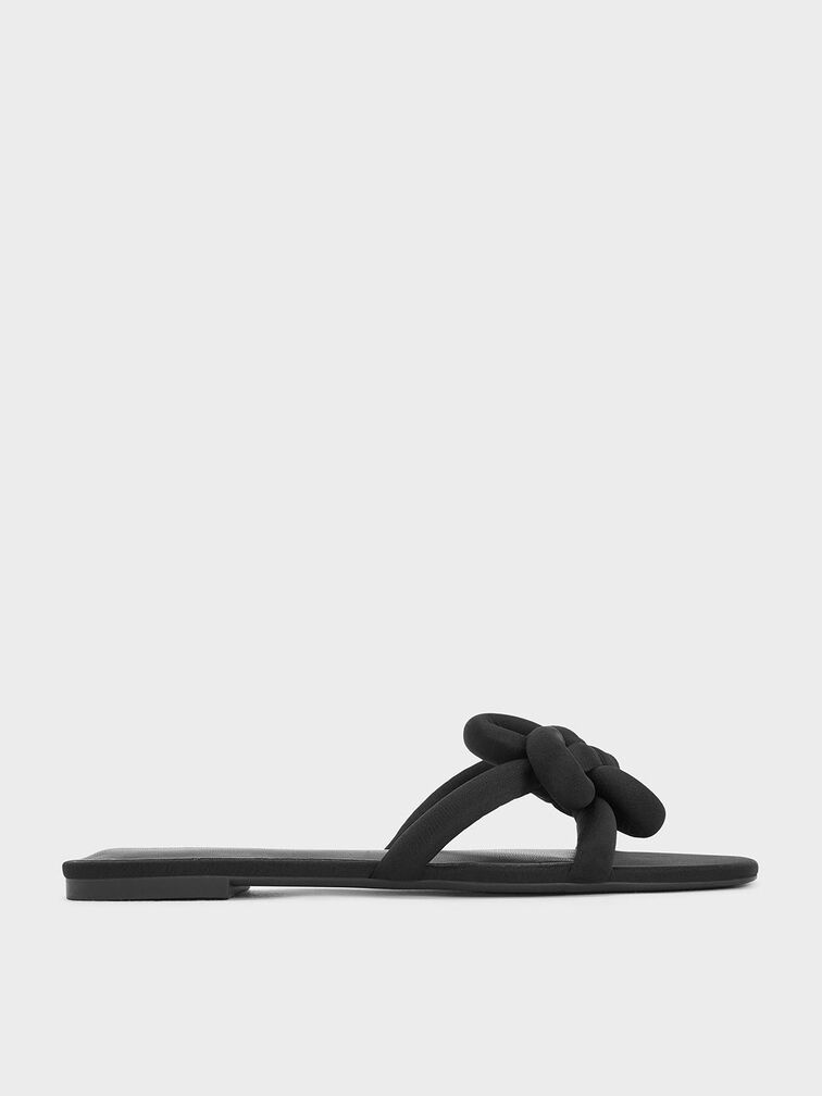 Sandalias con nudo de trébol, Negro texturizado, hi-res