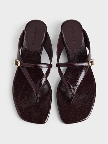 Buckled Thong Wedges, Burgundy, hi-res
