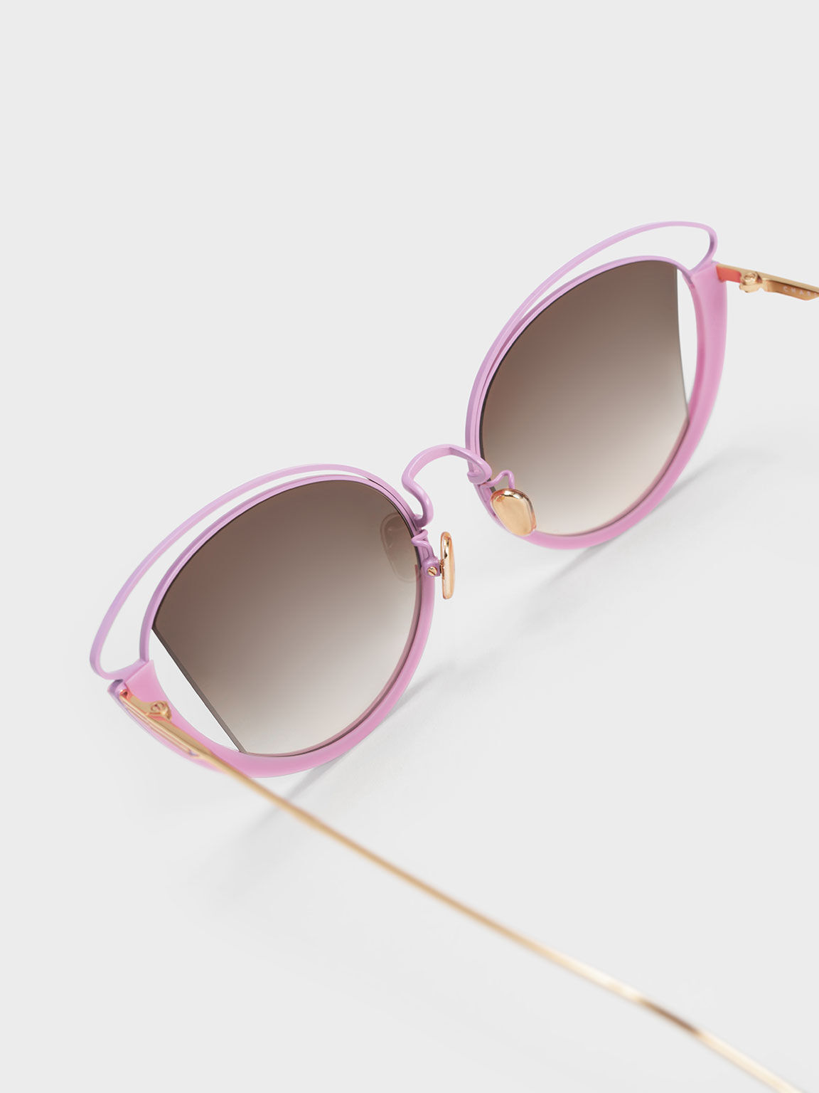 Cut-Out Wireframe Oval Sunglasses, Violet, hi-res
