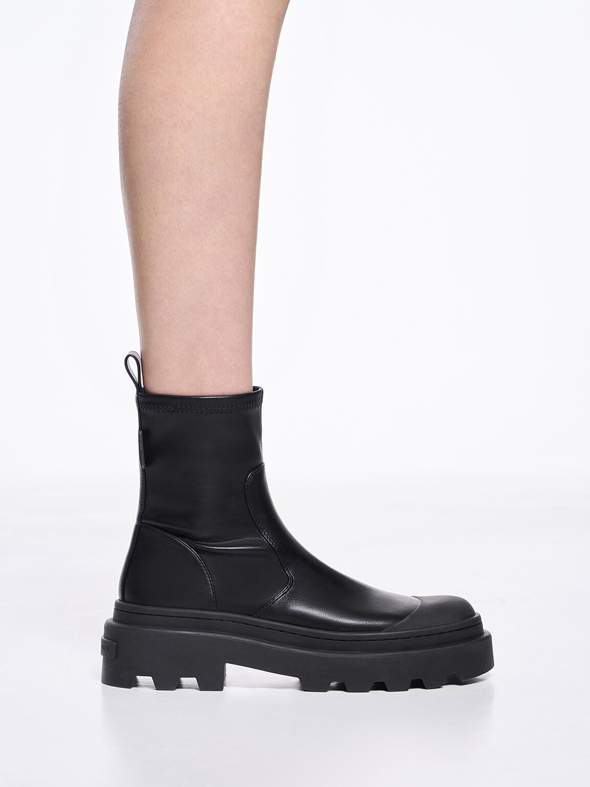 Black Chunky Ridged-Sole Ankle Boots - CHARLES & KEITH International