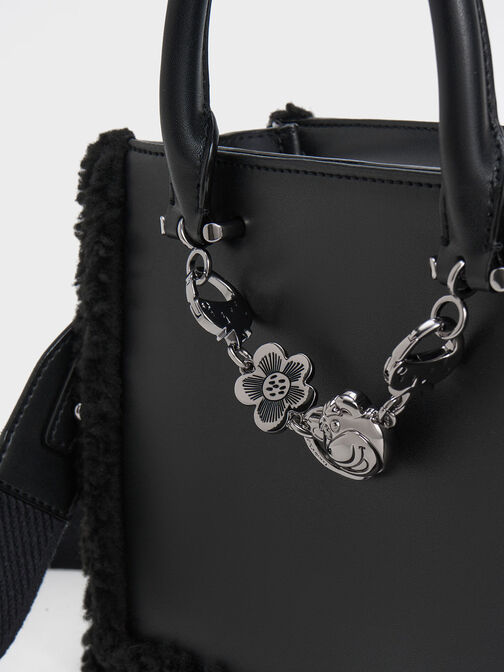 Lotso Fur-Trim Tote Bag, Black, hi-res