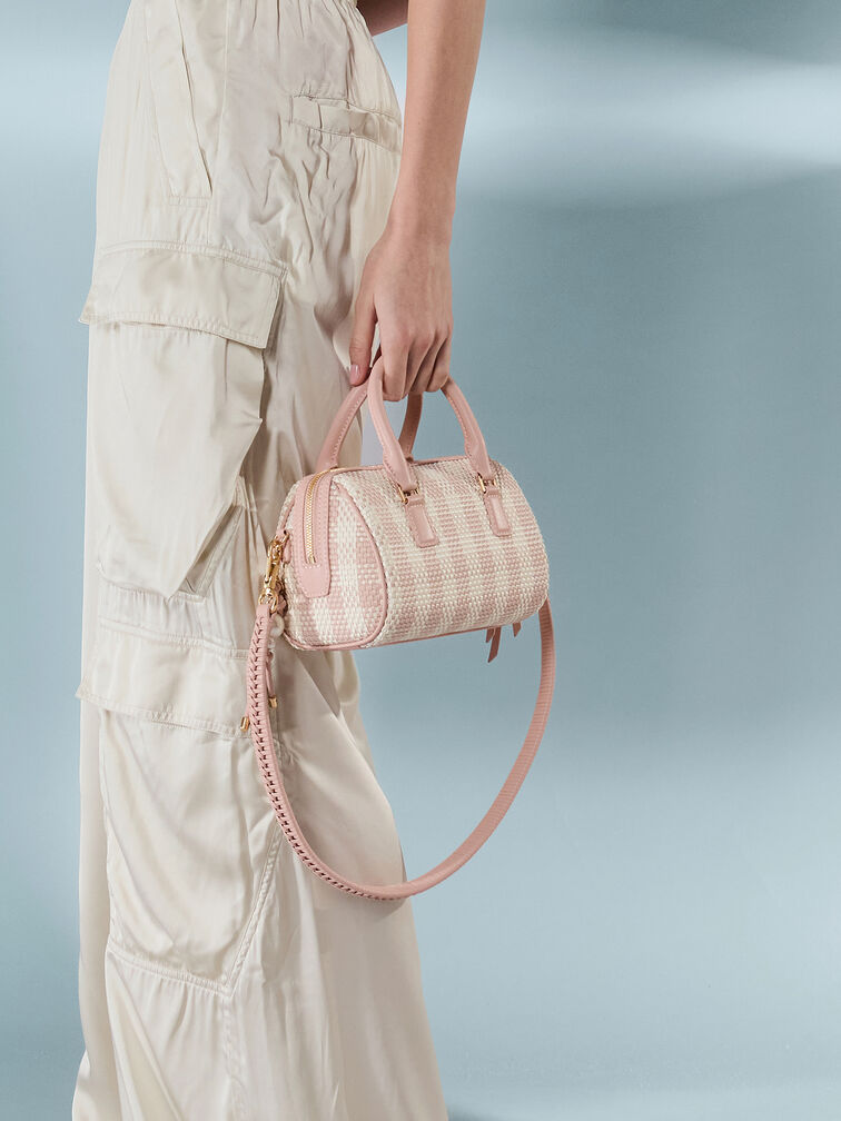 Everleigh Checkered Bowling Bag, Light Pink, hi-res
