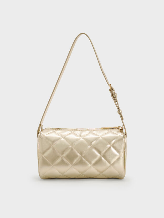 Bolso de hombro acolchado metalizado Janie, Champ&aacute;n, hi-res