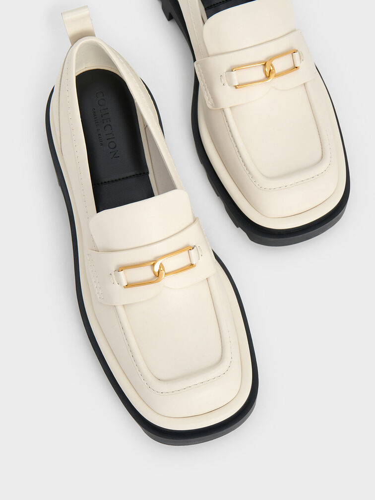 Gabine Leather Pull-Tab Loafers, Chalk, hi-res