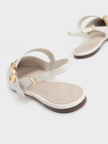 Buckled Strap Slingback Flats, White, hi-res