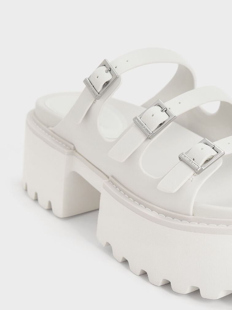 Sandalias Nadine con triple correa y plataforma, Blanco, hi-res