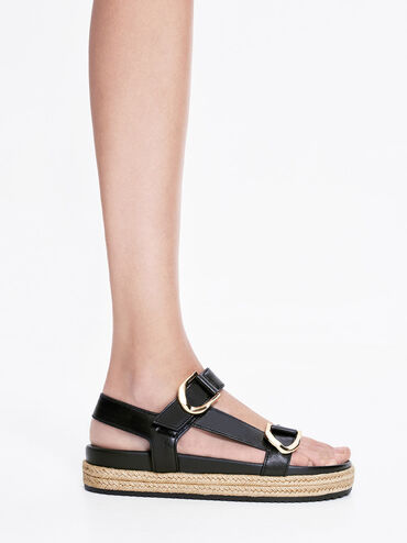 Gabine Leather Espadrille Sandals, Black, hi-res