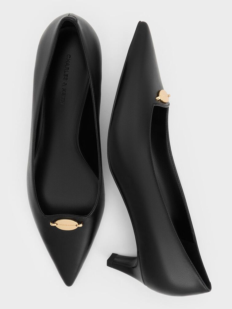 Metallic-Accent Pointed-Toe Blade-Heel Pumps, Black, hi-res