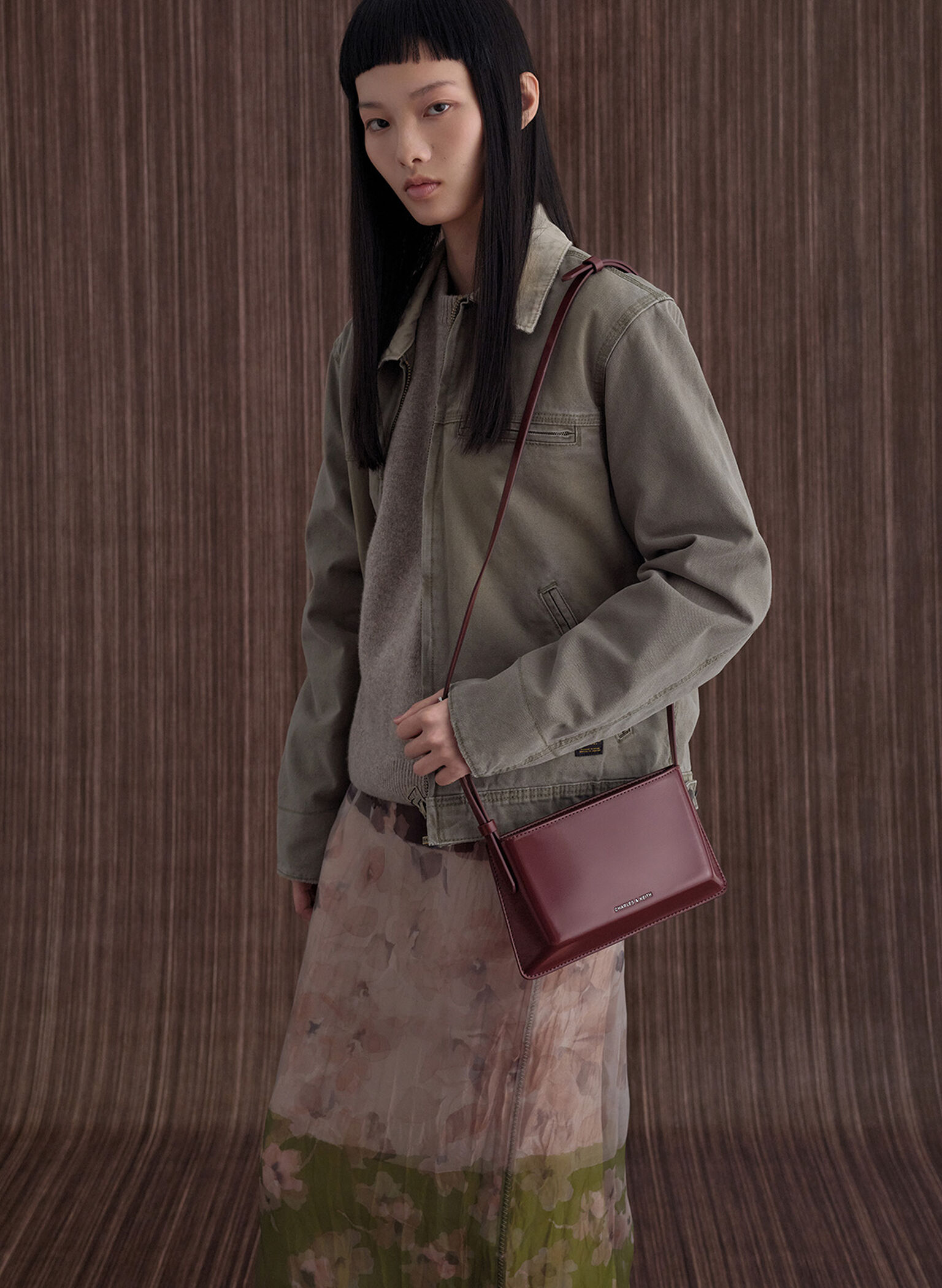 Structured Boxy Shoulder Bag, Burgundy, hi-res