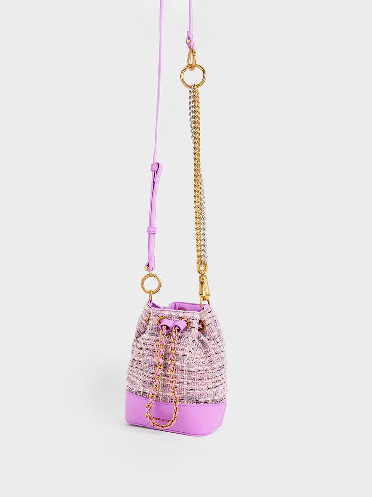 Dancer Tweed Drawstring Bucket Bag, Violet, hi-res