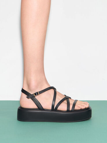 Strappy Padded Flatforms, Black, hi-res