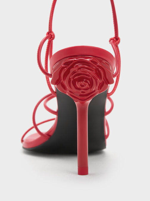 Flor 綁帶玫瑰細跟涼鞋, 紅色, hi-res