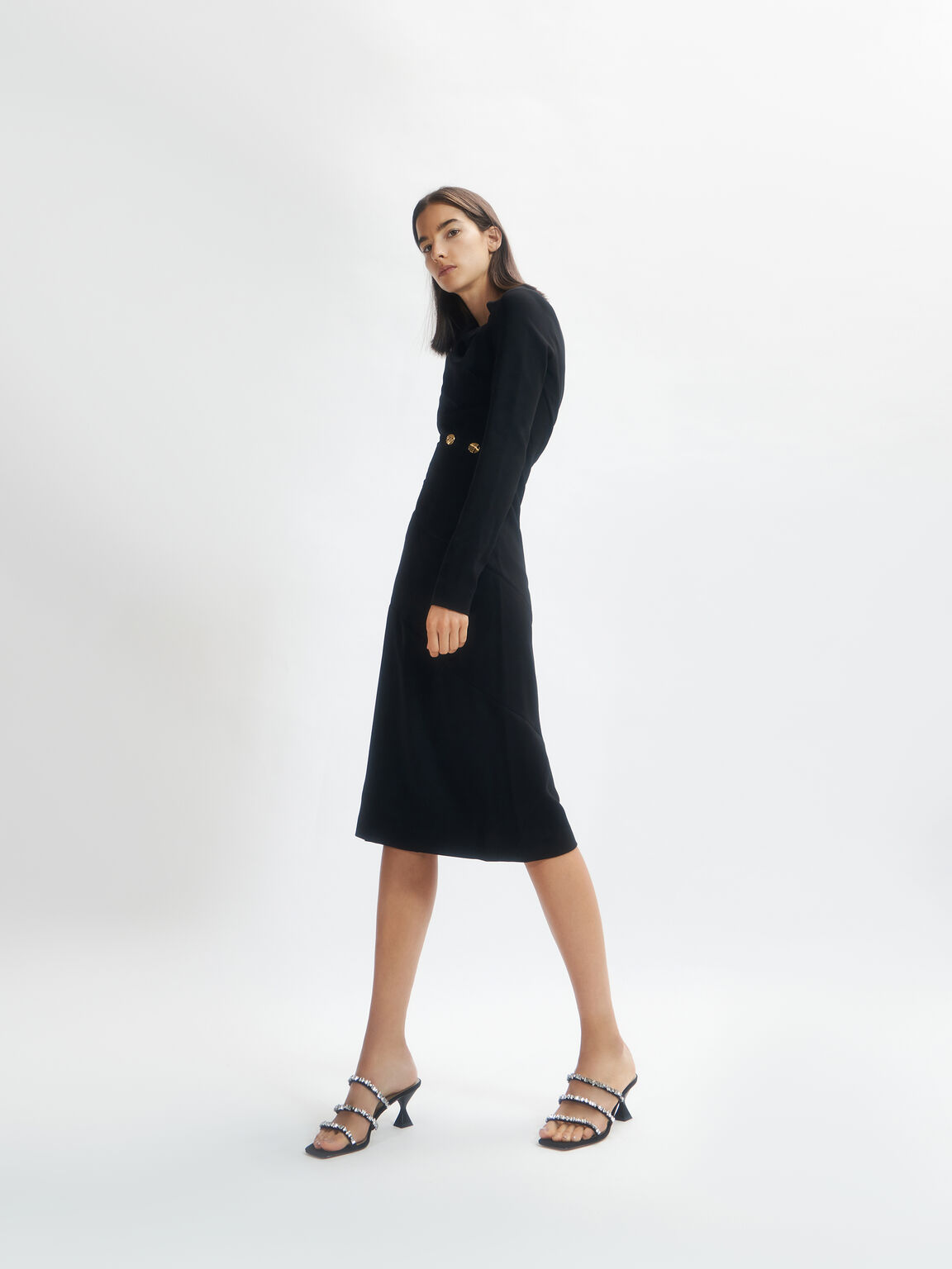 Canvas Gem-Embellished Mules, Black, hi-res