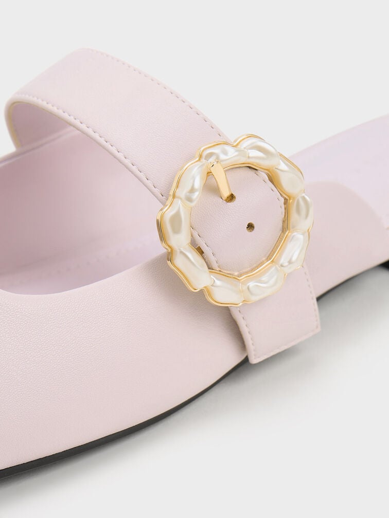 Patent Pearl Buckle Mary Jane Mules, Lilac, hi-res