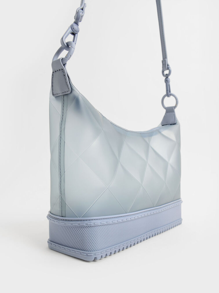 Graphic Handle Quilted Shoulder Bag, Light Blue, hi-res