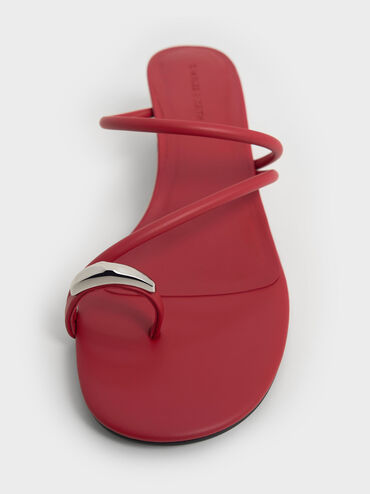 Metallic-Accent Strappy Toe-Ring Heeled Sandals, Red, hi-res