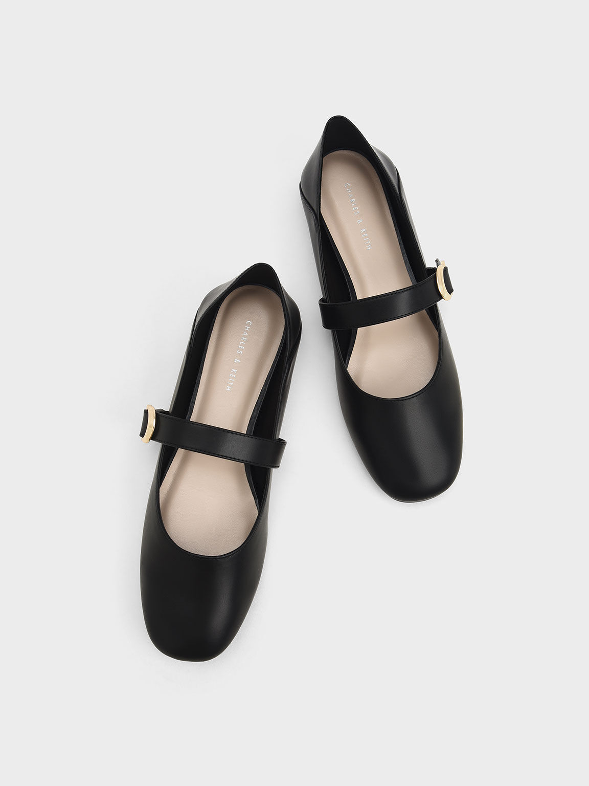 Black Metallic Accent Mary Jane Ballerina Flats CHARLES KEITH KR