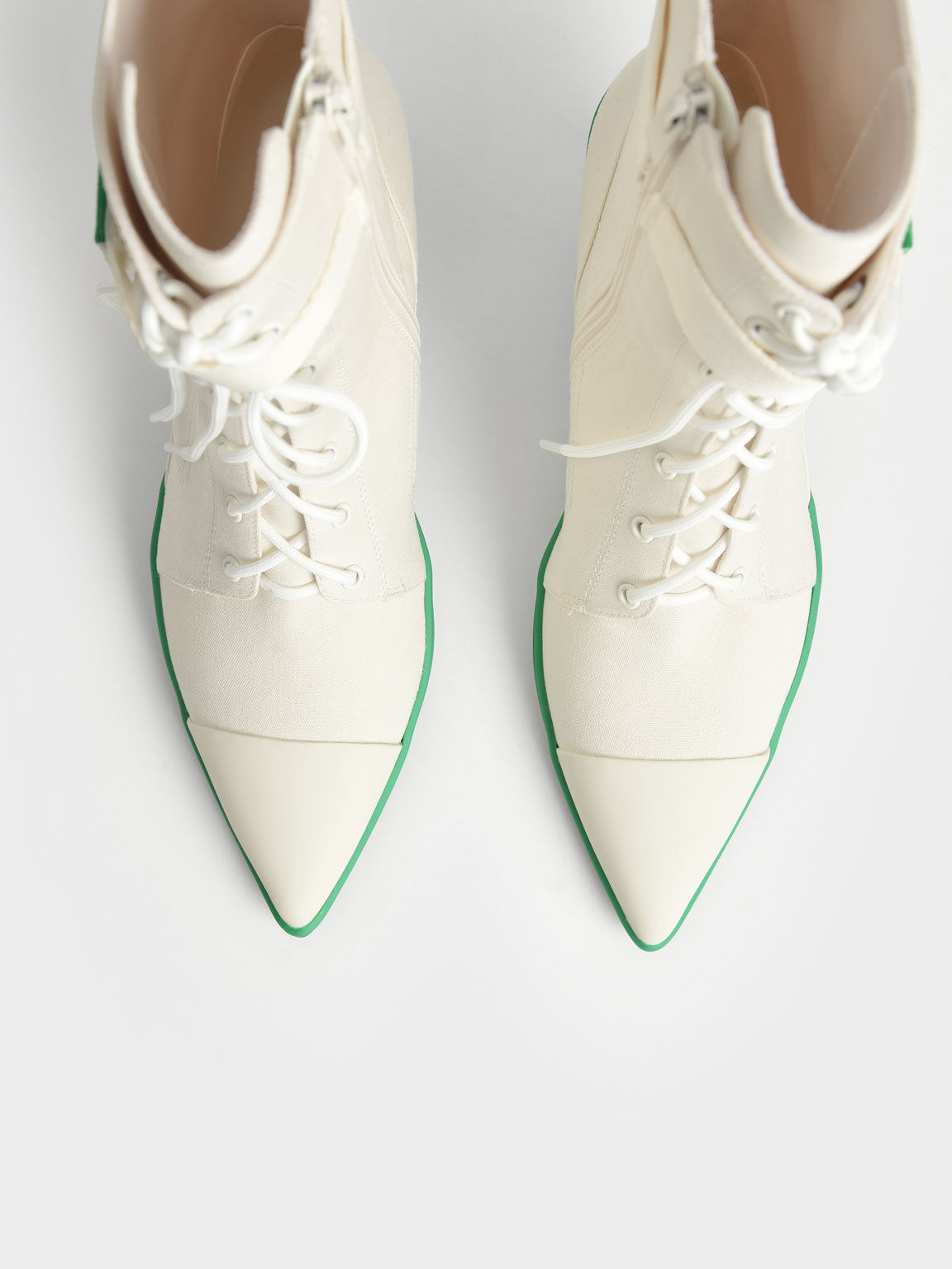 Recycled Cotton Lace-Up Ankle Boots, White, hi-res