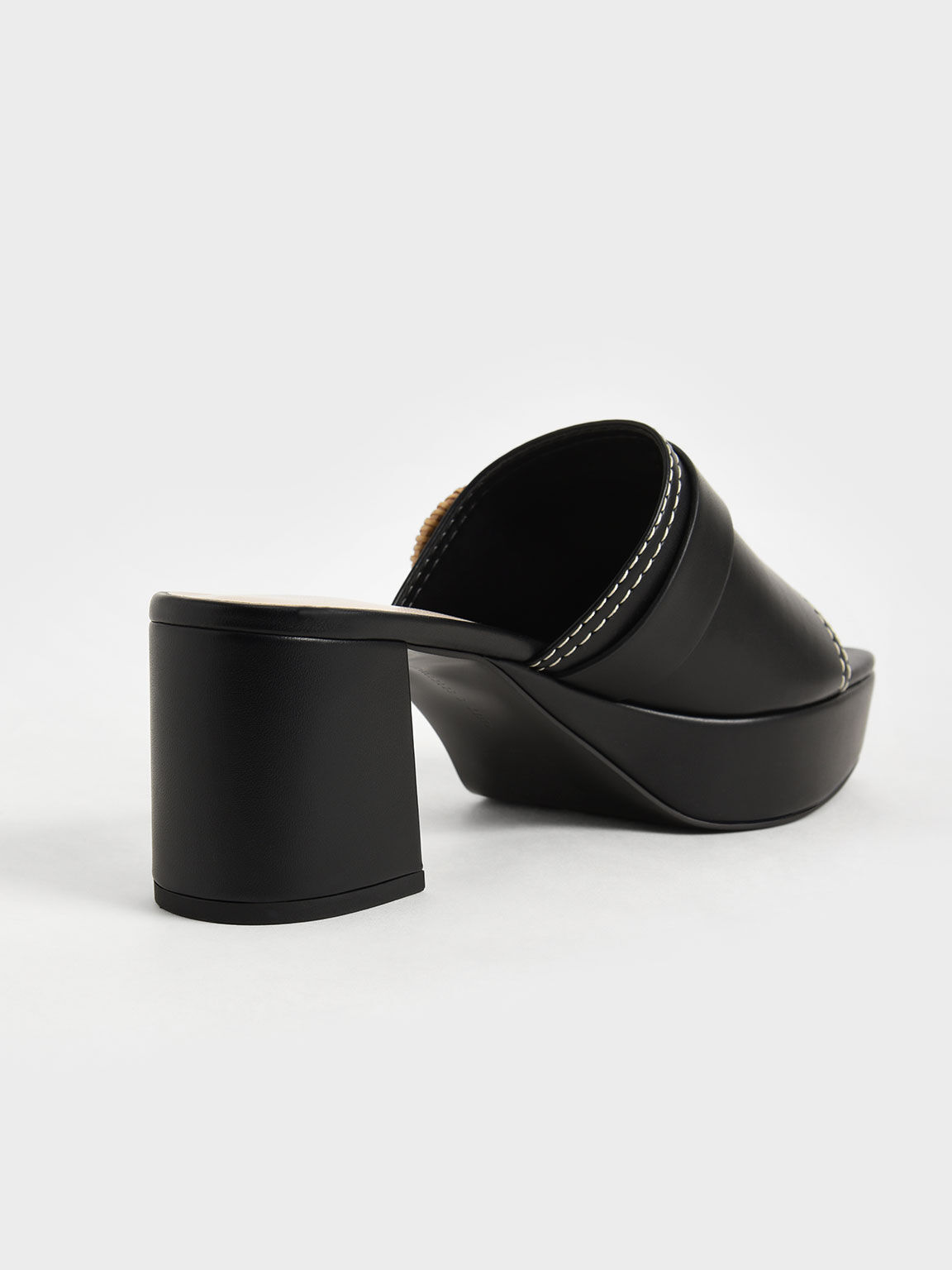 編織圓釦厚底拖鞋, 黑色, hi-res