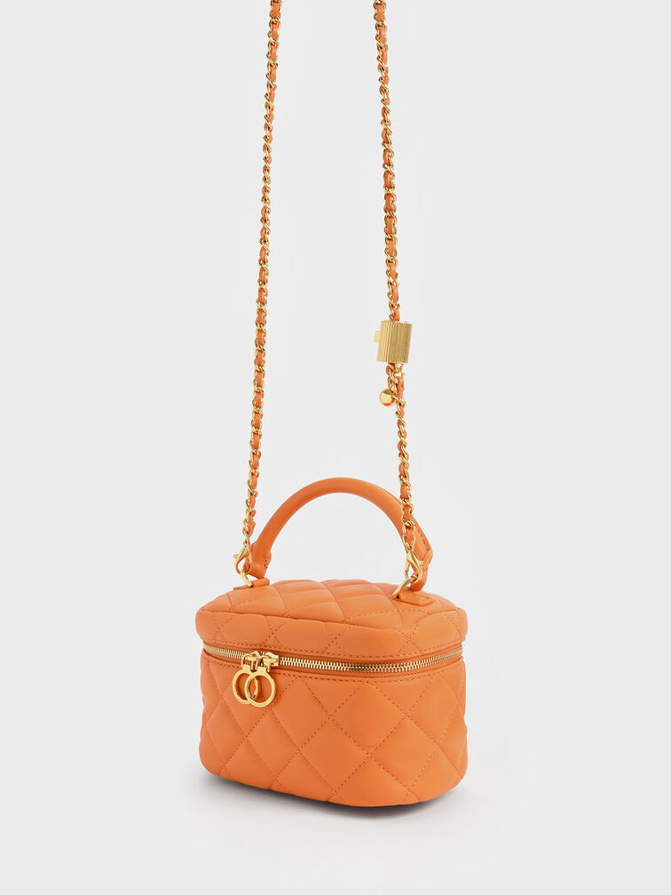 Quilted Two-Way Zip Mini Bag - Orange