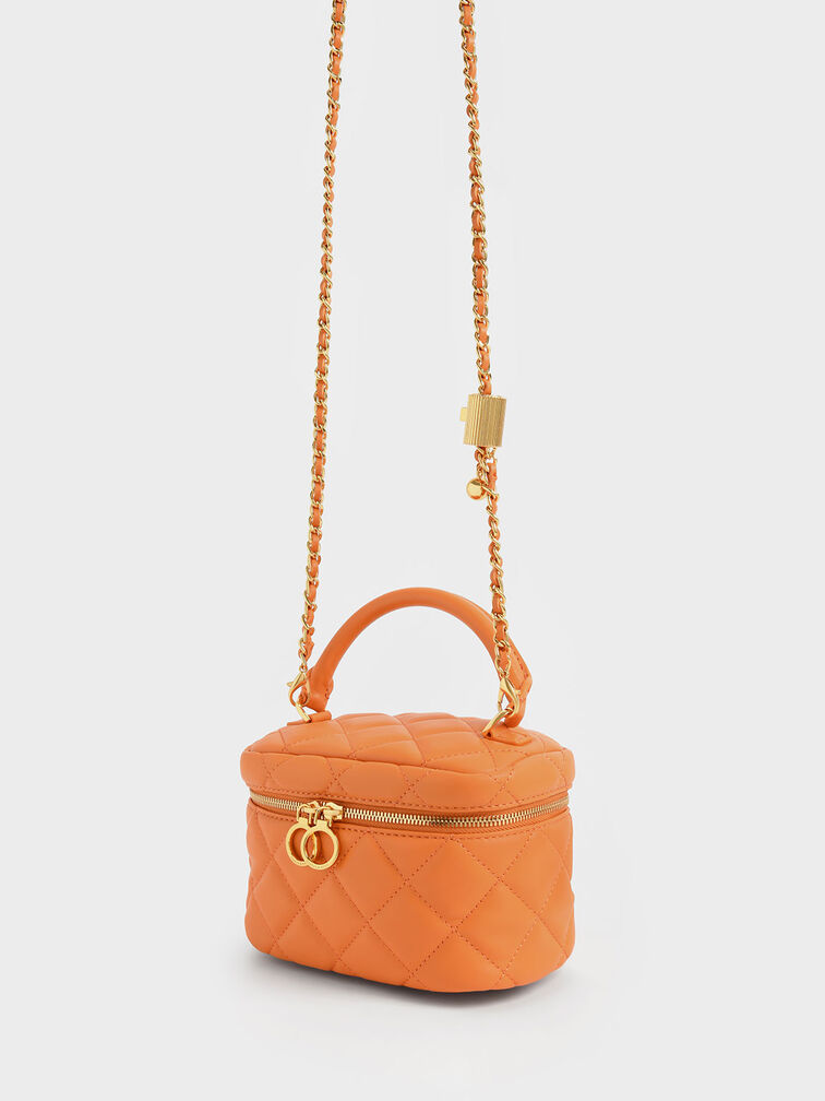 Quilted Two-Way Zip Mini Bag, Orange, hi-res