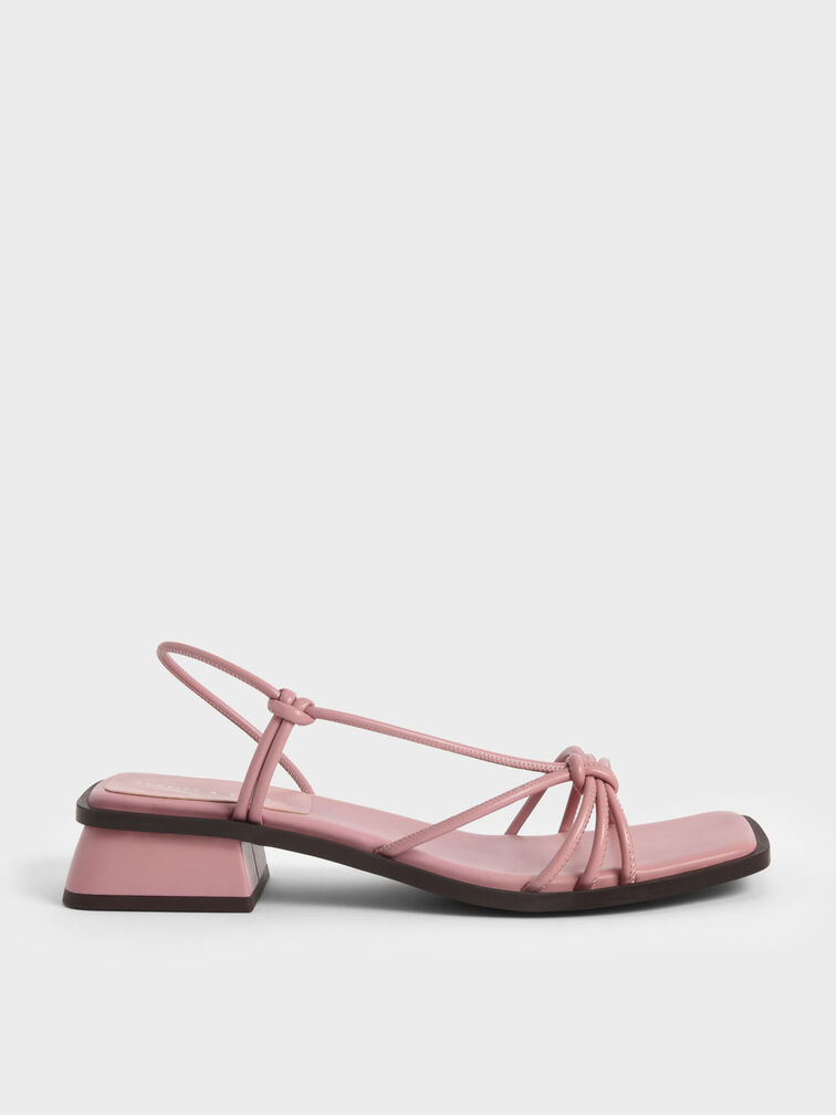 Strappy Knotted Slingback Sandals, Pink, hi-res