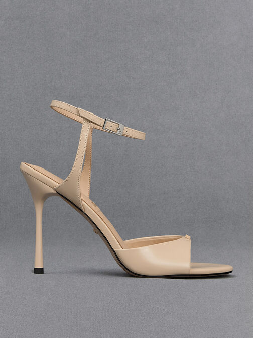 Leather Ankle-Strap Pumps, Beige, hi-res