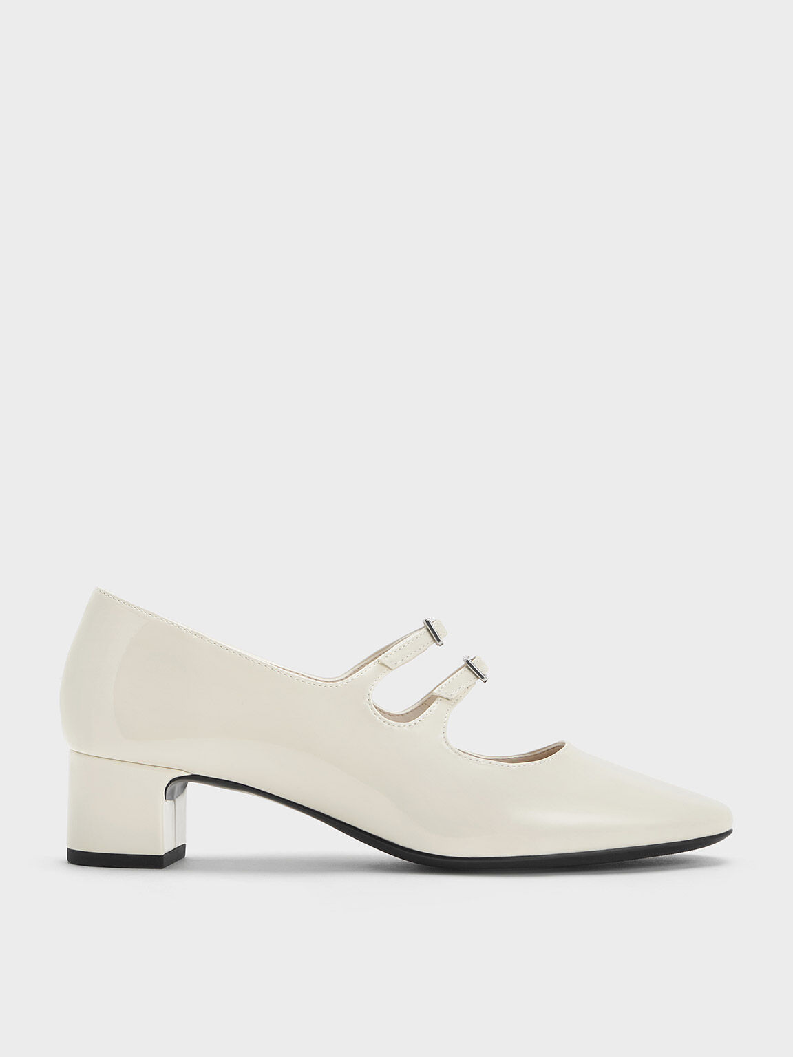 Double Crystal Buckle Mary Jane Pumps Chalk