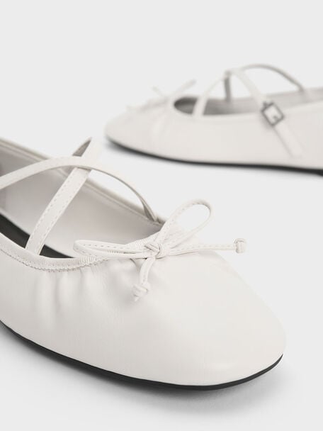 Zapatos planos Mary Jane con tiras cruzadas, Blanco, hi-res