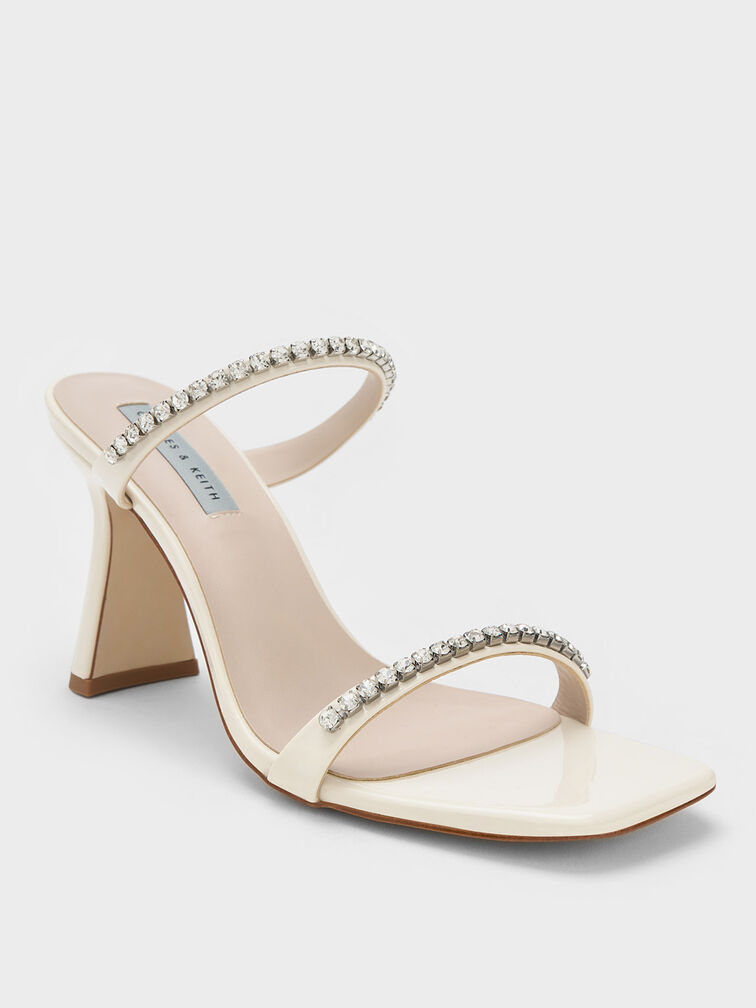 Patent Gem-Encrusted Heeled Sandals, Chalk, hi-res