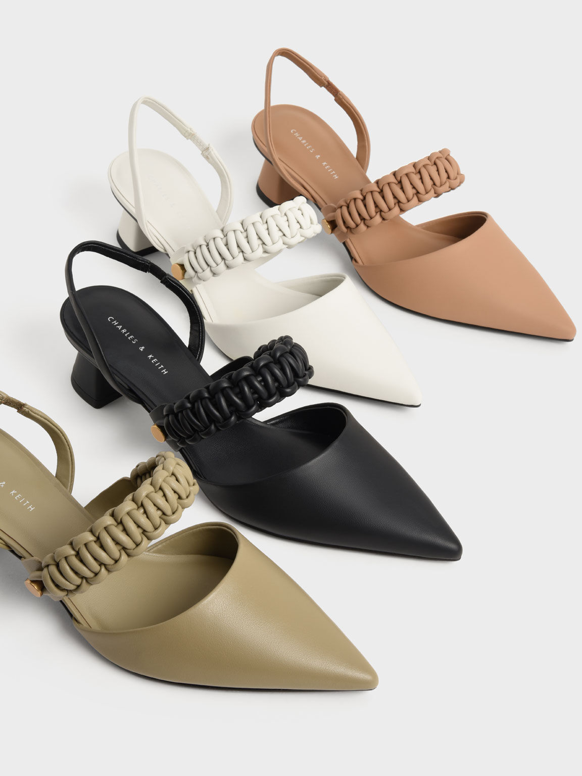 Braided Strap Slingback Pumps, Olive, hi-res