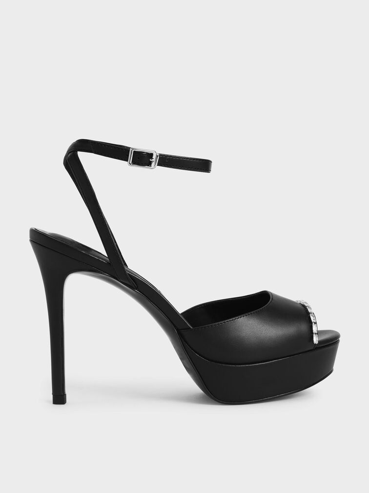 Gem-Embellished Platform Sandals, Black, hi-res