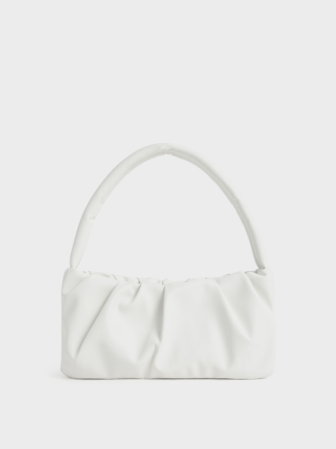 Ruched Top Handle Bag, White, hi-res